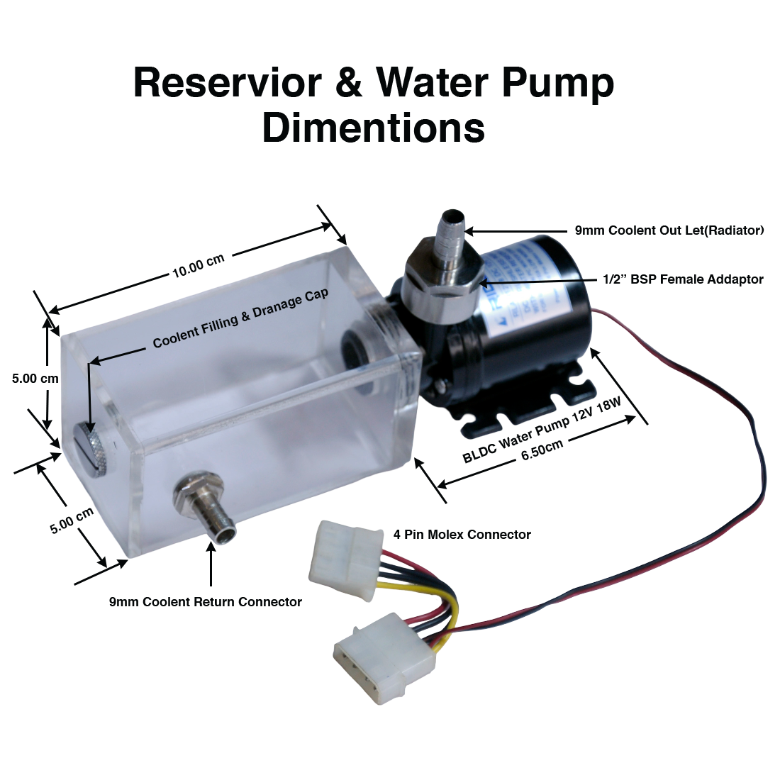Rigloop Transparent Reservoir 200ml | Dual G1/2 & G1/4 Thread I/O + G1/4 End Cap | PC Liquid Cooling | Compatible with Rigloop Water Pumps