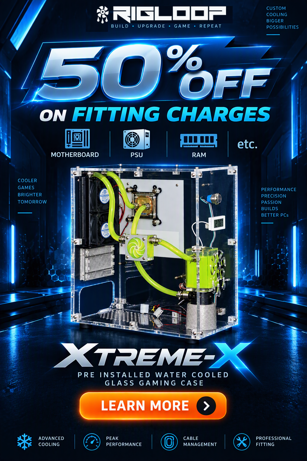 promotion banner for xtreme-x 50% off on fitting service by rigloop