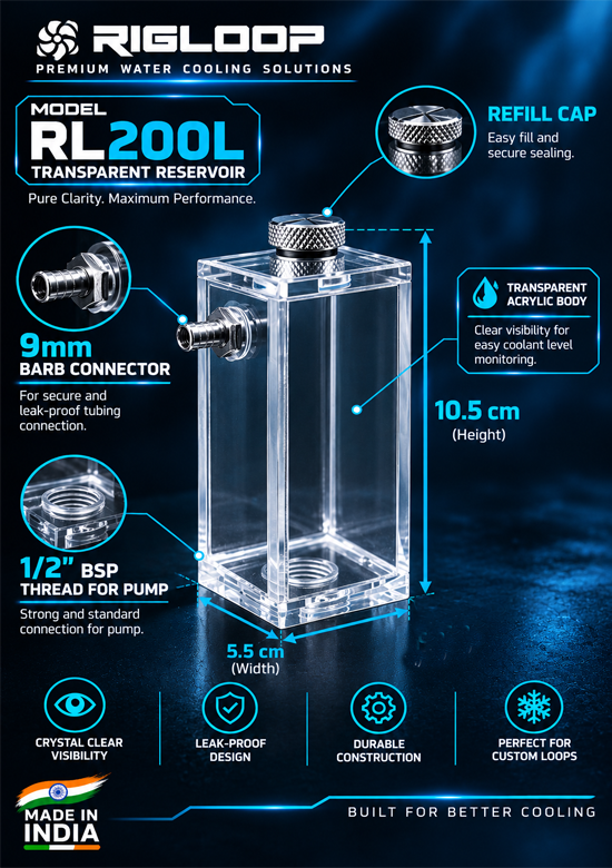 Rigloop 200ml Transparent PC Reservoir – 1/2" BSP Port