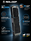 RIGLOOP RL240M radiator featuring 6 copper tubes, aluminum cooling fins for efficient heat dissipation, a 3-fan setup, and hand-crafted construction. Proudly made in India.